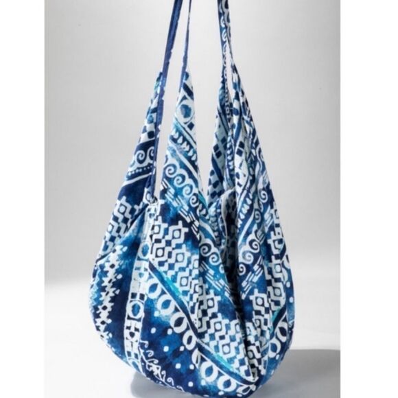 Boho Cotton Tote or Shoulder Bag Blue - Picture 3 of 6